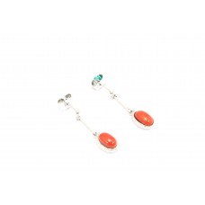 Handmade 925 Sterling Silver Dangle Earrings Natural Orange Coral Gem Stone